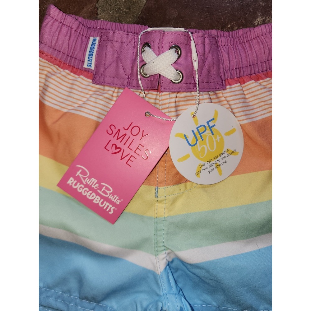 Ruggedbutts Rainbow Multi-Stripe Swim Trunks Swim Shorts Size 6-12 months - Picture 3 of 5